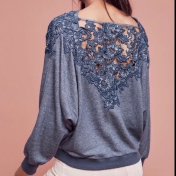 Anthro Meadow & Rue Bria Lace-Back Sweatshirt - Picture 3 of 7
